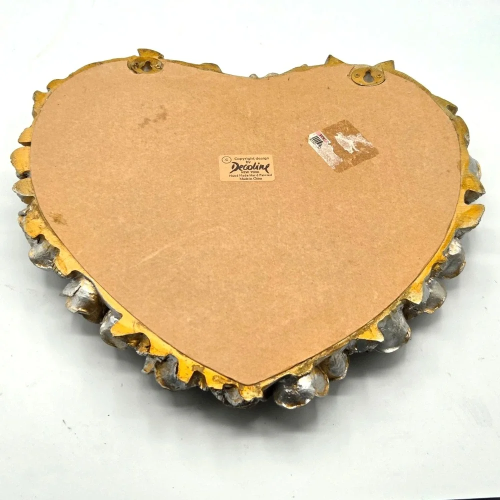 VINTAGE 60's- 80's Heart Shaped Mirror 3D Roses Decoline New York RETRO Cottage
